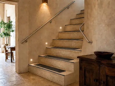 Person using stair handrail support at home